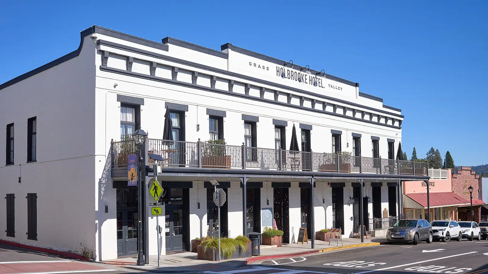 The Holbrooke Hotel in Grass Valley, California, a historic 19th-century hotel known for its preserved Gold Rush-era architecture and lon...
