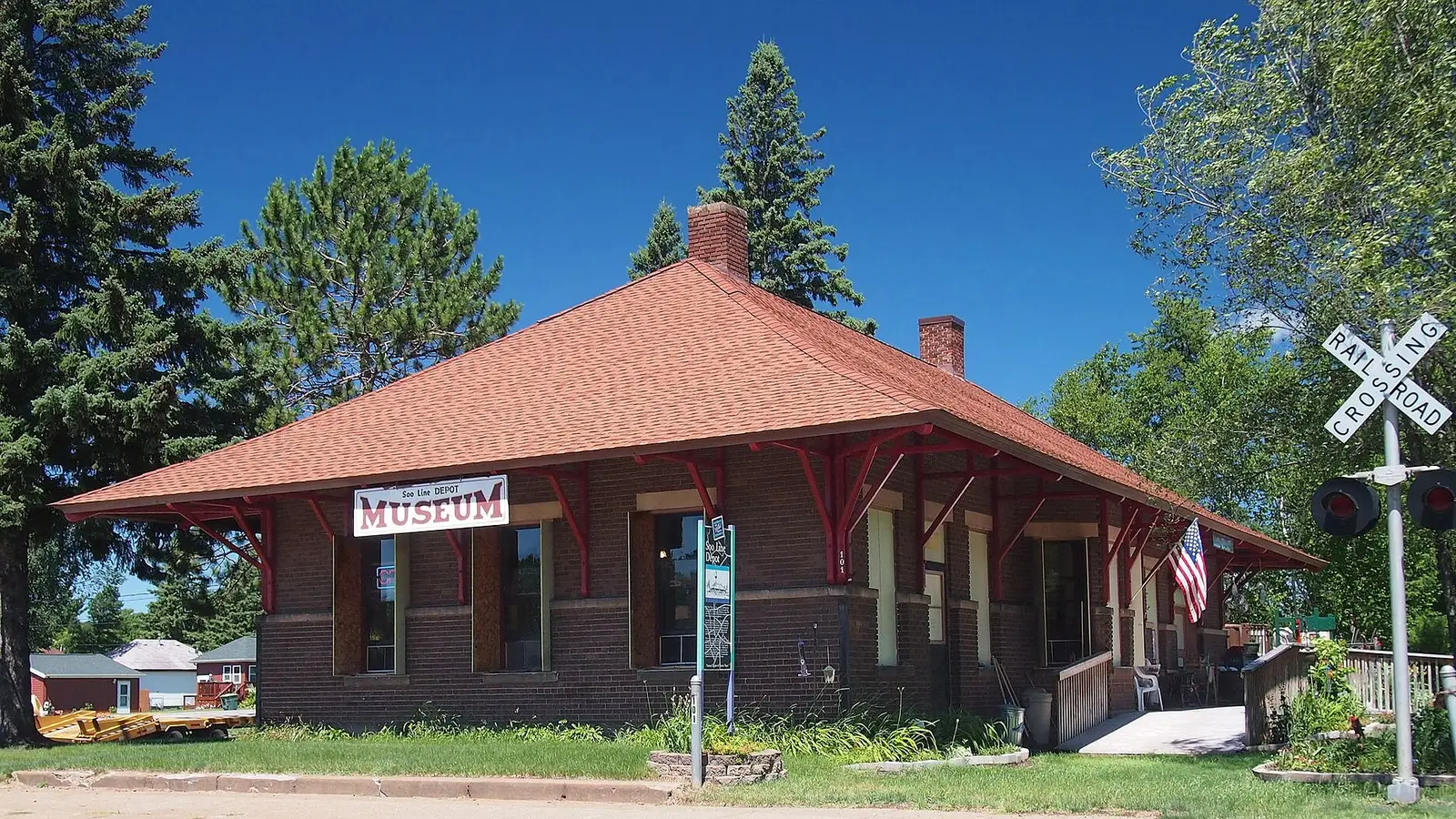 Soo Line Depot Museum, 101 1st St NE, Crosby, Minnesota, USA. Viewed from the south-southeast. This is an image of a place or building th...